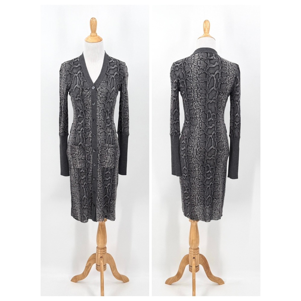 JEAN PAUL GAULTIER Vintage Soliel Python Print Dress XS Grey Snake Mesh Cardigan